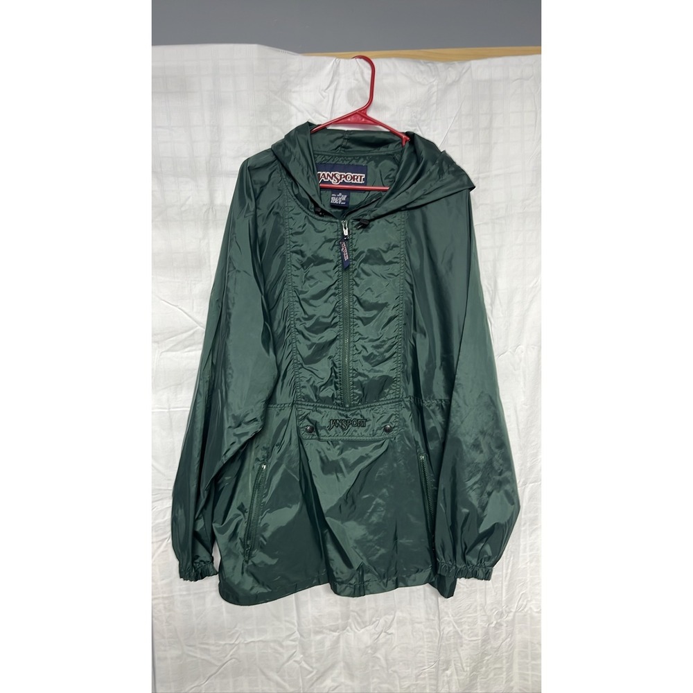 JanSport 1990s Anorak Windbreaker Jacket Mens XL Green Hooded Pullover